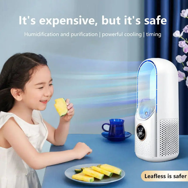 Portable Air Cooler Bladeless LED Touch Display, Portable Evaporative Cooler USB Rechargeable
