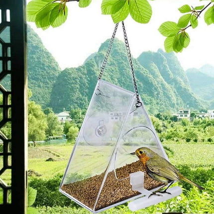 Bird Feeders, Acrylic Hanging Bird Feeder with Suction Cups for Outdoor Garden, Clear Platform Bird Feeder in Metal