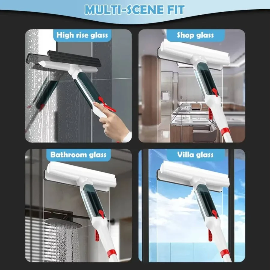 Tuzwa Telescopic Window Cleaner – 51" Extendable Window Squeegee with 10" Microfiber Dual Head, Spray Tank & Washable Pad