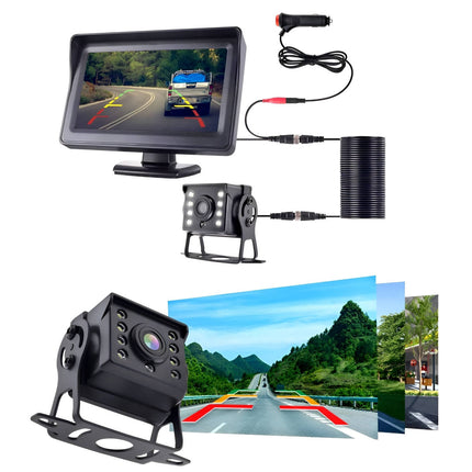 Wireless reverse camera for car, truck and caravan, 4.3 inch backup monitor with 170 degree lens and IP68