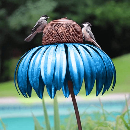 Bird Feeder, Coneflower Bird Feeder with Wide Seed Dish, Metal Bird Feeder for Backyard and Garden