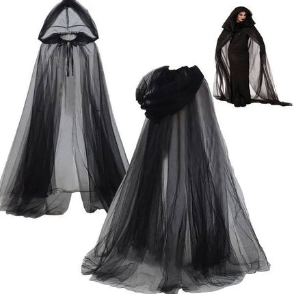 Adult Halloween Costume for Women, Black Cloak with Hood