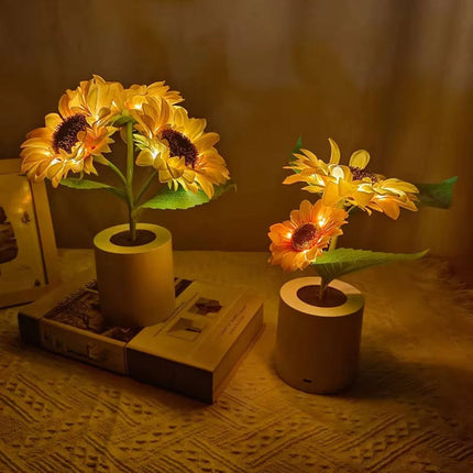Bedside Lamp, Rechargeable LED Night Light with Copper Wire Sunflower