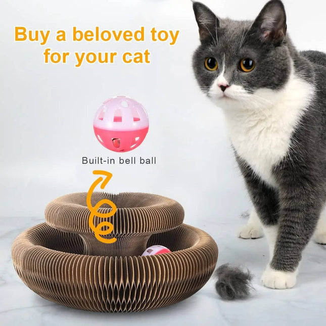 Cardboard Cat Scratcher with Ball Track, Interactive Cat Scratcher Toy with Catnip