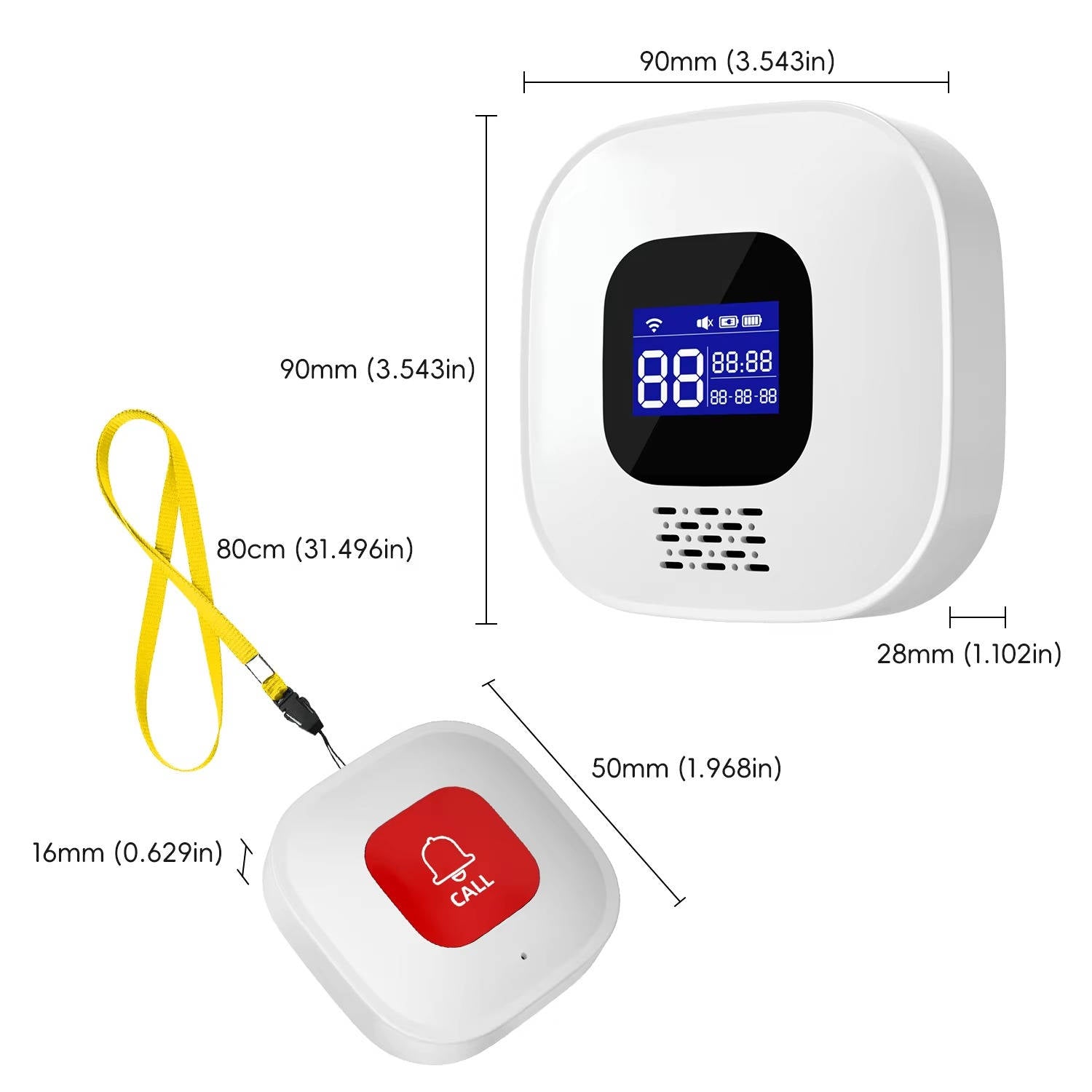Tuzwa Medical Alert Button for Seniors – 328FT Wireless Caregiver Call System with 120dB Alarm, App Alerts, LED Flash & Lanyard