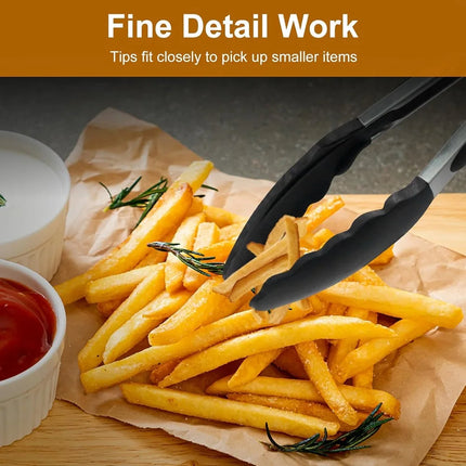Kitchen Utensils Set of 3 Silicone Kitchen Tongs, Stainless Steel Cooking Tongs with Lock – image 4