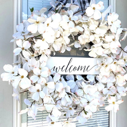 Front Door Wreath, White Dogwood Flower Wreath with Rattan Base – image 4