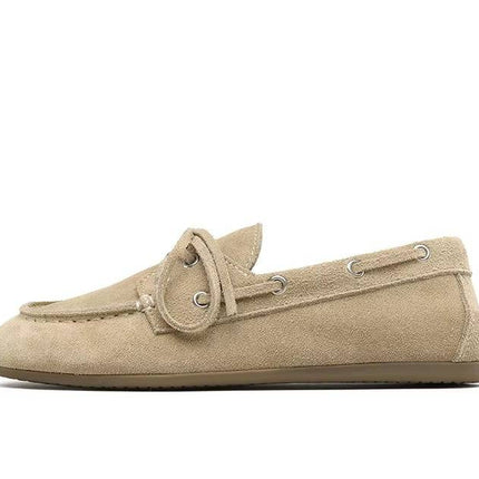 Women's genuine leather moccasins, lace-up cowhide flats with pigskin insole and TPR sole, sizes 6 to 8