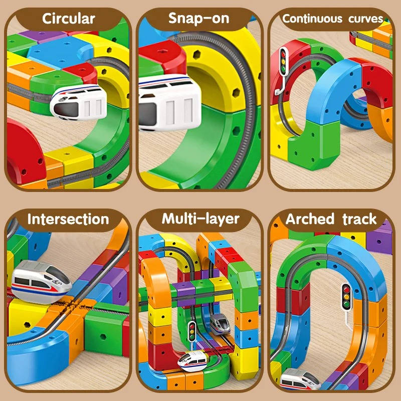 Tuzwa Magnetic Train Track Set – Rechargeable Electric Train, 3D Magnetic Building Blocks, Flexible Tracks & Signs for Kids Ages 3–10