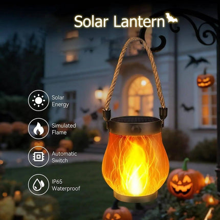 Solar Lanterns Outdoor, Hanging Lantern with Flickering Flame Light – image 4