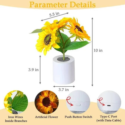 Rechargeable LED Night Light with Copper Wire Sunflower, Cordless Lamp and Nightstand Lamp for Bedroom – image 12