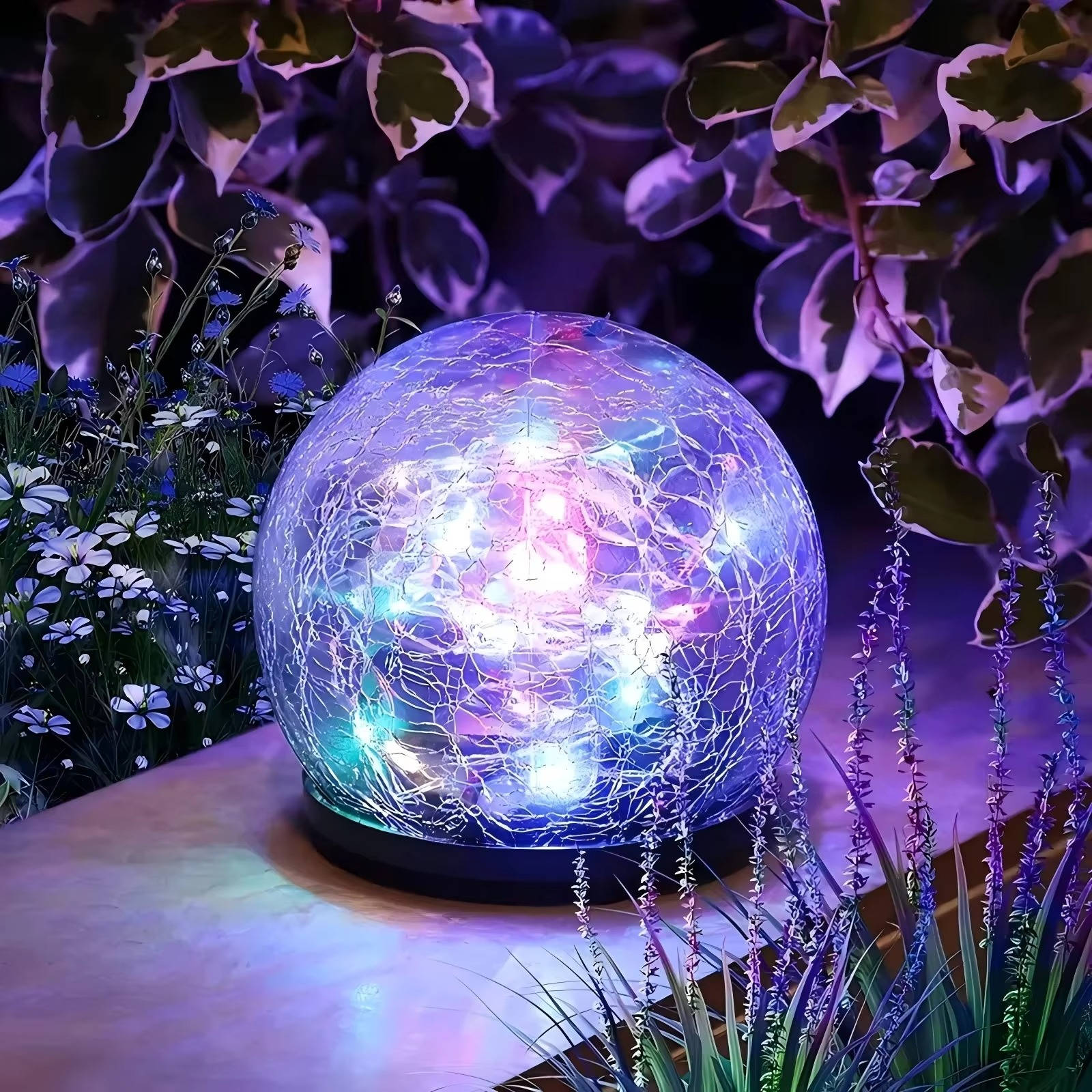 Tuzwa Solar Garden Lights – Cracked Glass Globe Pathway Lights with 20 LEDs, 600mAh Battery, Dusk-to-Dawn Sensor & IP65 Protection