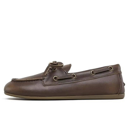 Women's genuine leather moccasins, lace-up cowhide flats with pigskin insole and TPR sole, sizes 6 to 8