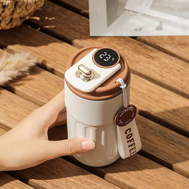 Smart Mug with LED Temperature Display, Travel Mug for Coffee with Handle, Insulated Stainless Steel Tumbler