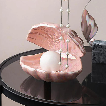 Seashell LED Night Light, Battery Operated Night Light with Pearl, Ceramic Shell Bedside Lamp, Seashell Decor Lamp
