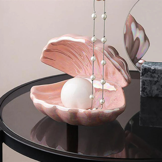 Seashell LED Night Light, Battery Operated Night Light with Pearl, Ceramic Shell Bedside Lamp, Seashell Decor Lamp