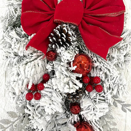 Christmas Wreath for Front Door, Flocked Door Wreath with Pinecones and Red Berries