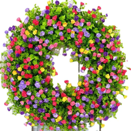 Spring Front Door Wreath, Artificial Wildflower Spring Wreath with Eucalyptus