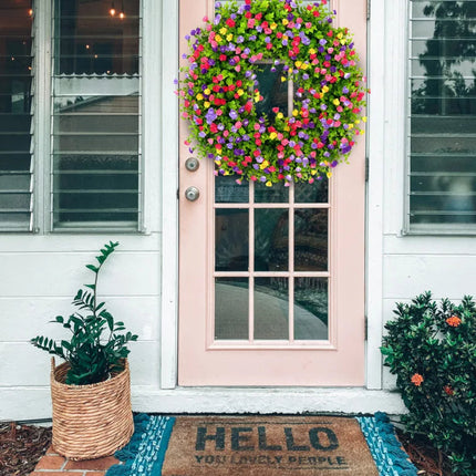 Spring Front Door Wreath, Artificial Wildflower Spring Wreath with Eucalyptus, Summer Wreath and Spring Decoration