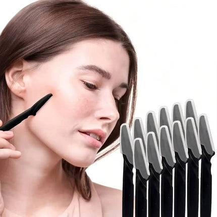 Womens face razor 12 pack, stainless steel eyebrow shaper and dermaplaning tool for peach fuzz removal