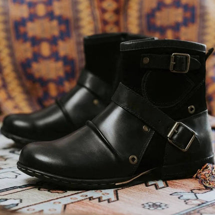 Cowboy Boots for Men, Vintage Style Ankle Boots with Suede Accents and Thick Heel – image 5