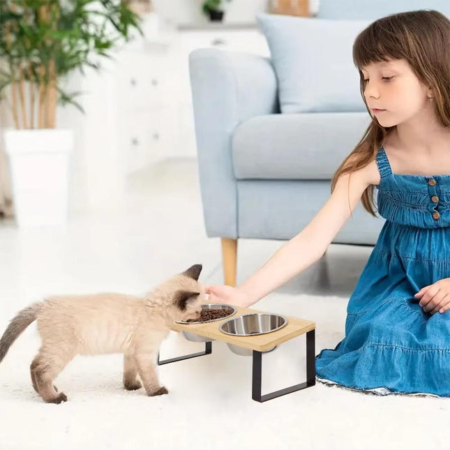 Elevated Cat Bowls, Dual Cat Food Bowl and Water Bowl, Stainless Steel Cat Bowl
