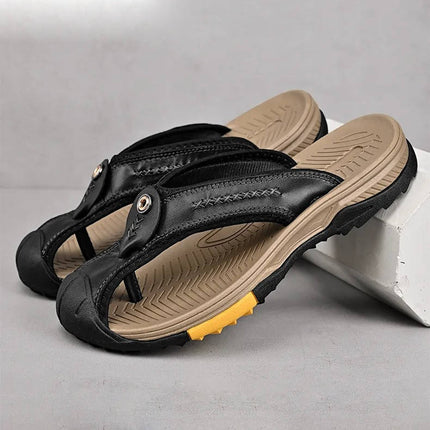 Closed Toe Sandals for Beach, Leather Flip Flops for Men – image 6