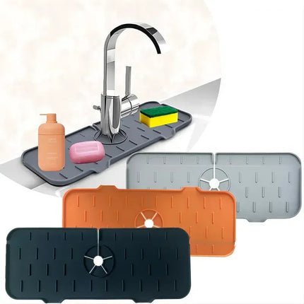 Sink Splash Guard for Faucet, Silicone Sink Mat and Faucet Mat, Kitchen Sink Accessories with Soap Sponge Tray
