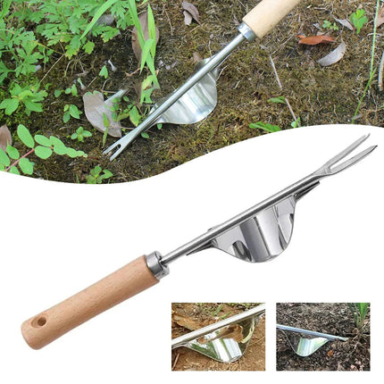 V Shaped Weed Puller Tool with Long Wooden Handle, Manual Stand Up Root Remover for Lawns, Flower Beds and Vegetable Gardens