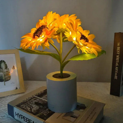 Rechargeable Table Lamp, Sunflower LED Night Light for Bedroom, Cordless Desk Lamp and Bedside Lamp, Sunflower Decor