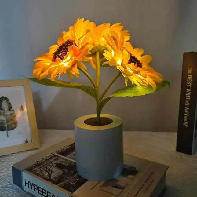 Rechargeable Table Lamp, Sunflower LED Night Light for Bedroom, Cordless Desk Lamp and Bedside Lamp, Sunflower Decor