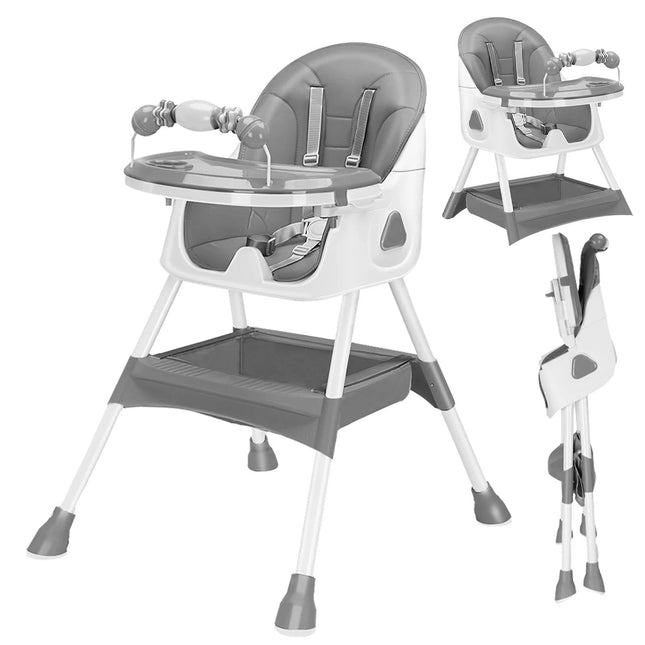 Baby High Chair, Foldable Convertible High Chair with Tray, 5 Point Harness Feeding Chair for Baby and Toddler