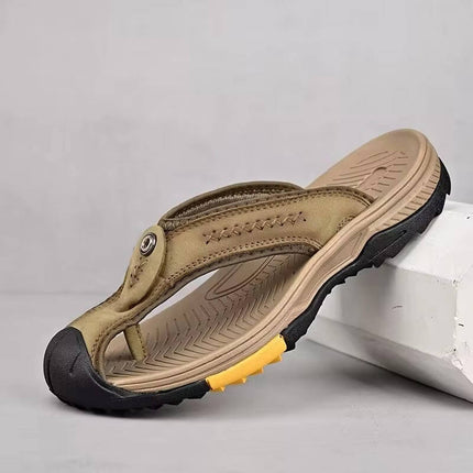 Closed Toe Sandals for Beach, Leather Flip Flops for Men – image 15