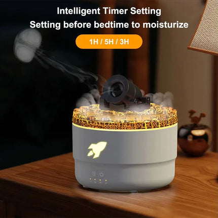 Volcano Humidifier and Essential Oil Diffuser, Volcanic Crack Light Cannon Aroma Mist Lamp with Rotating LED Lights
