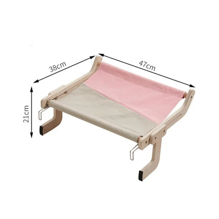 Wooden cat hammock bed, elevated plywood frame pet lounger with breathable fabric, floor stand or wall mount