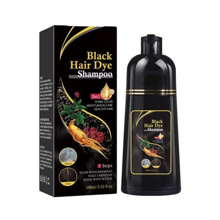 Black Hair Dye Shampoo Gray Coverage, Natural Hair Dye for Gray Hair with Ginseng Ginger Aloe, Color Depositing