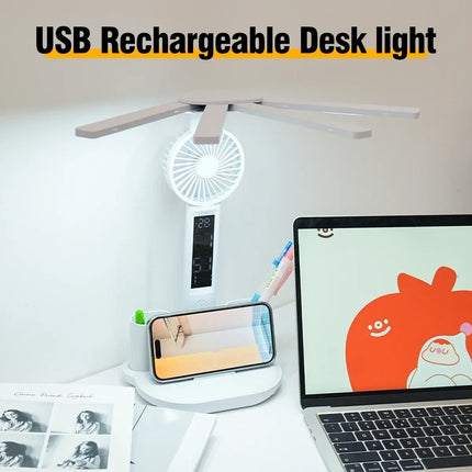 Small Table Lamp with Clock and Phone Holder, LED Desk Lamp with Touch Dimming