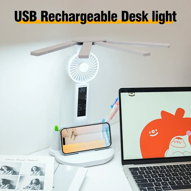 Small Table Lamp with Clock and Phone Holder, LED Desk Lamp with Touch Dimming