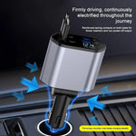 Tuzwa 120W Retractable Car Charger with Fast Charging – Compact Vehicle Phone Charging Adapter with Built-In Cable for Travel