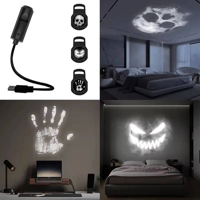 Halloween Projector Outdoor, Rotating Halloween Light Projector with Ghost and Skeleton Films, Halloween Decor for Porch