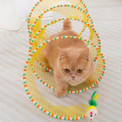 Cat Toy with Plush Mouse and Feather Bell, Collapsible Cat Hunting Toy, Kitten Toy for Indoor Play
