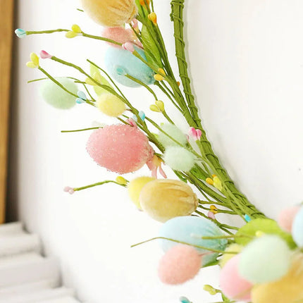Easter Decorations Front Door Wreath, 40cm Spring Wreath with Pastel Flowers and Easter Eggs – image 4