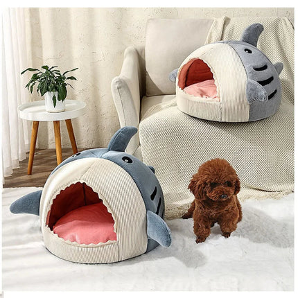Cat Bed Shark Shaped Cave, 2 in 1 Small Dog Bed with Removable Cushion