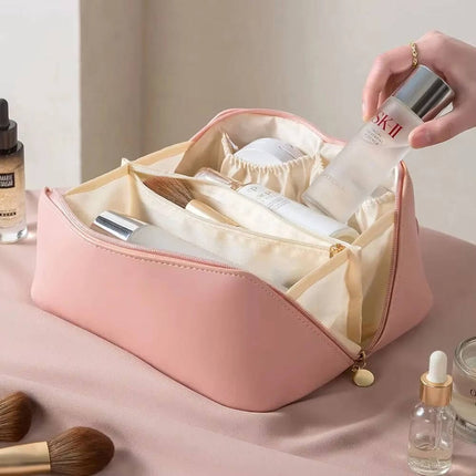 Makeup Bag, Waterproof PU Leather Cosmetic Bag with Handle and Mesh Pockets – image 5