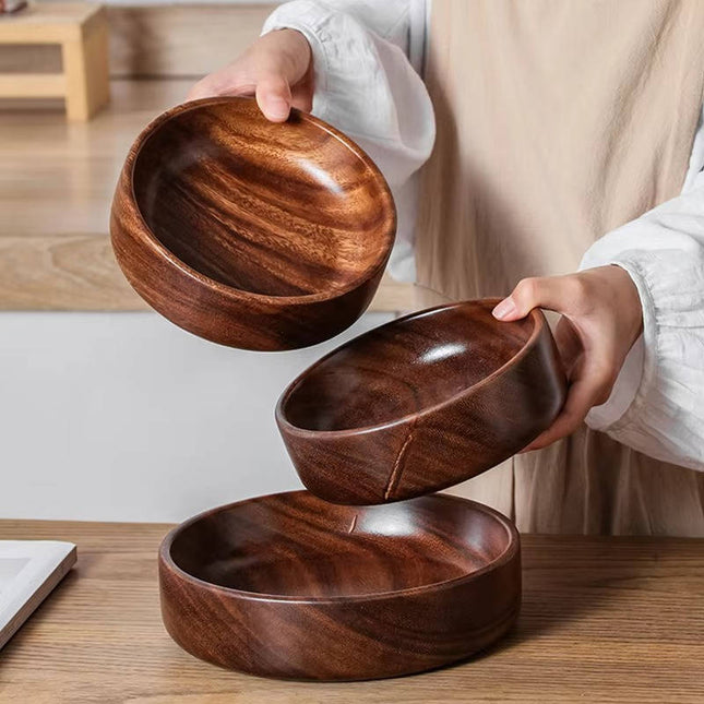 Fruit Bowl for Kitchen Counter, Solid Walnut Wooden Salad Bowls and Serving Bowls for Fruit and Snacks