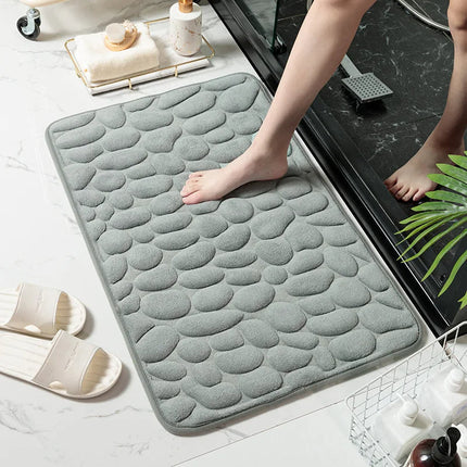 Bath Mat Non Slip, Memory Foam Bath Mat with Embossed Cobblestone, Absorbent Coral Fleece Bathroom Rug, Bathroom Mat