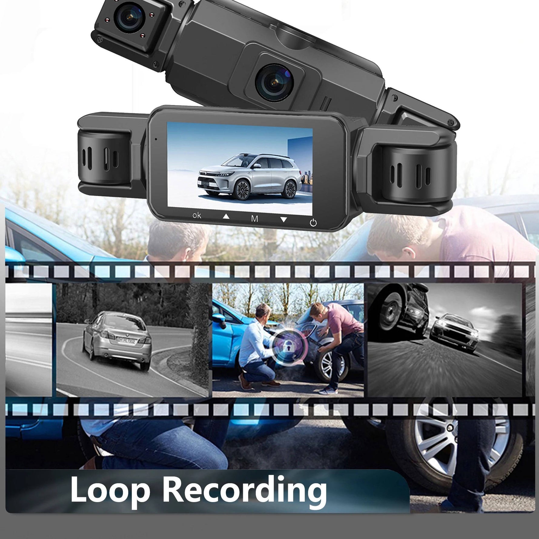 Tuzwa 4 Channel Dash Cam with WiFi & Night Vision – 1080P Front, 720P Side/Rear, 3" IPS Display, Parking Monitor, G-Sensor & Loop Recording