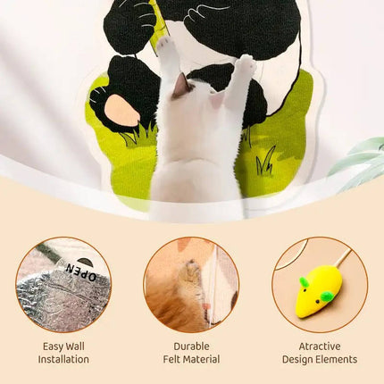Wall Mounted Cat Scratching Post, Self Adhesive Vertical Felt Scratcher with Dangling Toys and Bells for Indoor Cats