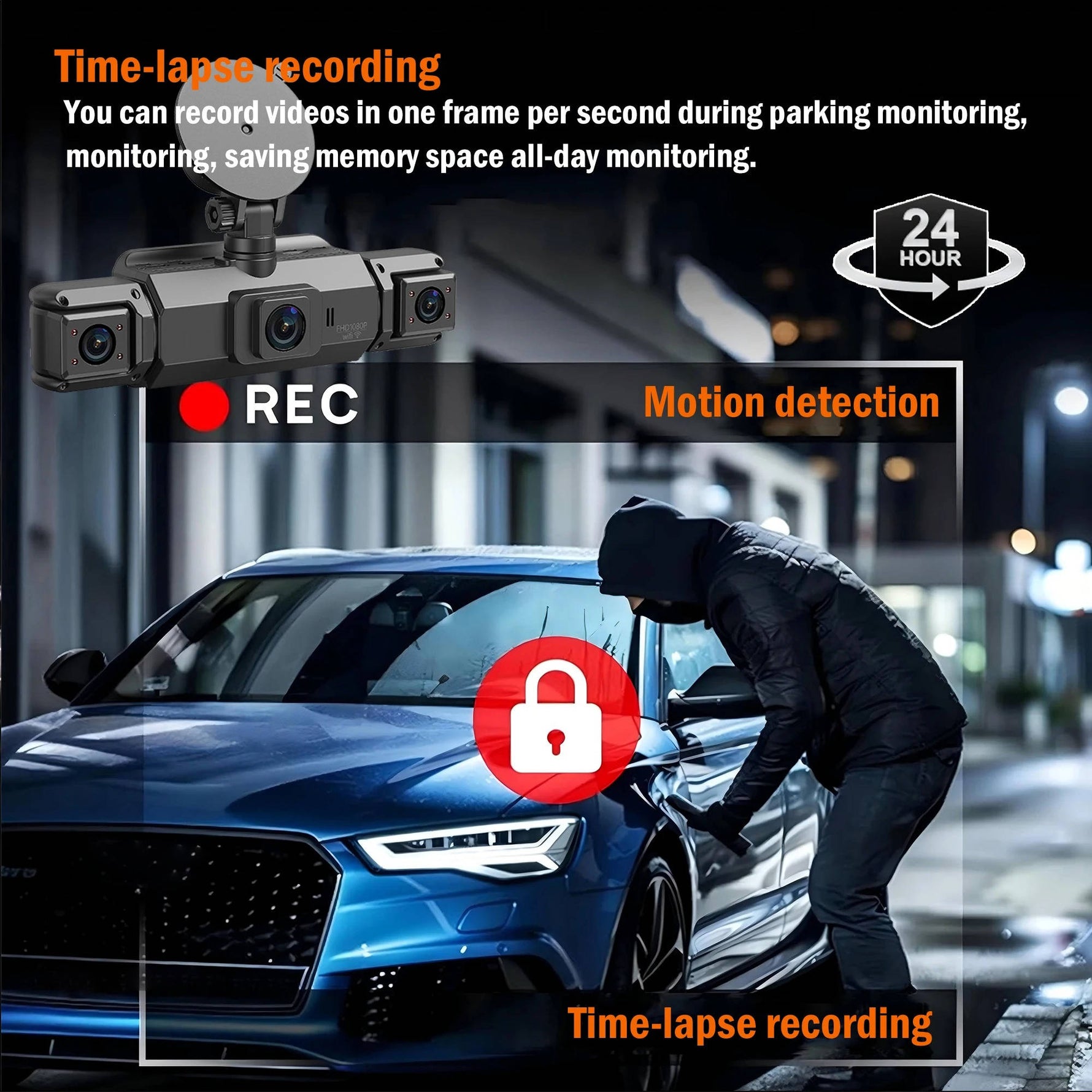 Tuzwa 4 Channel Dash Cam with WiFi & Night Vision – 1080P Front, 720P Side/Rear, 3" IPS Display, Parking Monitor, G-Sensor & Loop Recording