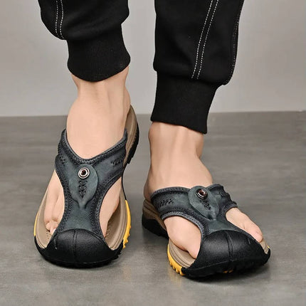 Closed Toe Sandals for Beach, Leather Flip Flops for Men – image 9